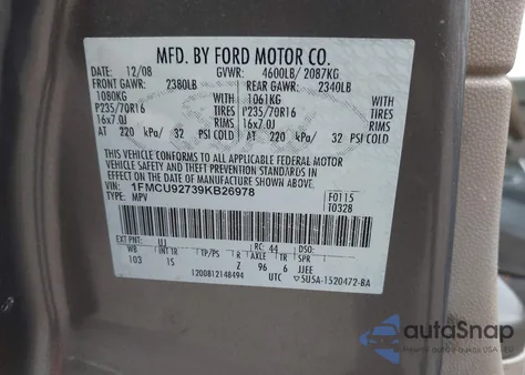 2009 Ford Escape Xls из США, поврежденный, VIN 1FMCU92739KB26978